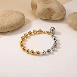 Minimalist Stainless Steel Gold and Silver Two-Tone Beaded Bracelet for Women Office Commute Ins Style Ball Pendant Bracelet Jewelry