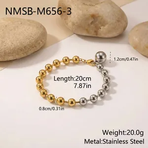 Minimalist two-tone gold and silver stainless steel beaded bracelet with dimensions
