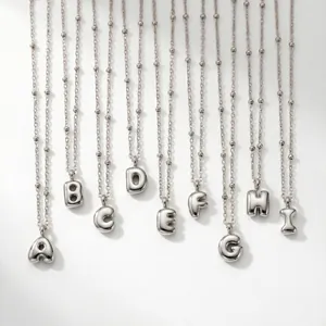 Stainless Steel Silver Mirror Polish 3D Bubble Initial Pendant Necklace For Women Ball Chain Alphabet Clavicle Chain Jewelry