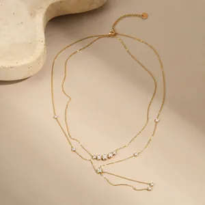 Elegant Double Layer Stainless Steel Y-Shaped Necklace With Rhinestone Starry Sky Chain Necklace For Women Party Gift Jewelry