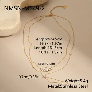 Detailed dimensions of double-layer stainless steel Y-necklace with zircon