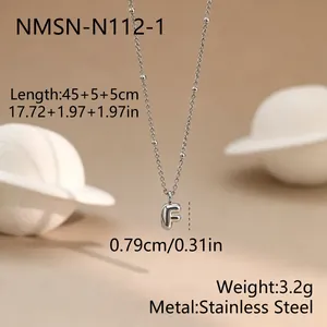 Detail of silver stainless steel bubble letter F pendant with bead chain measurements