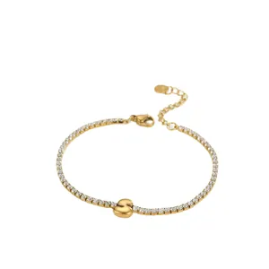 Eleganter Tennisarmband aus Edelstahl in Gold mit Buchstaben S und Kristallen