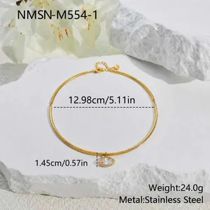Detail view of gold-plated stainless steel choker with marquise crystal pendant and dimensions