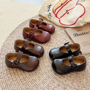Scarpe Mary Jane da Bambina Stile Vintage Francese in Pelle PU Punta Arrotondata Scarpe Basse da Principessa per Bambine Primavera Autunno Scuola
