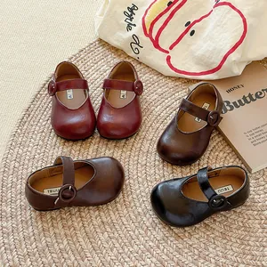 Scarpe in pelle stile Mary Jane per bambina in stile francese vintage multicolore