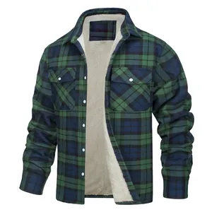 Men Plaid Sherpa Lined Jacket Winter Warm Fleece Flannel Shirt Jacket Western Casual Turn-down Collar Loose Outwear Coat
