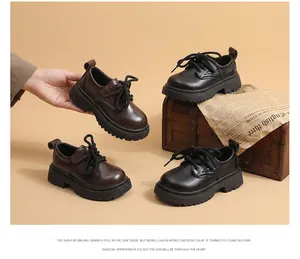 Vintage British style genuine leather Oxford shoes for boys in black and brown colors