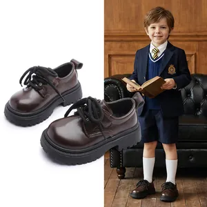 British Style Boys Oxford Leather Shoes For School Performance Black Brown Anti-slip Thick Sole Children Dress Shoes