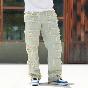 Streetwear Herren-Jeans mit lockerer Passform und auffälligen Patchwork-Details