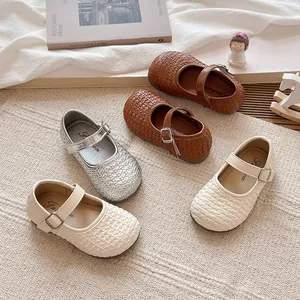 Zapatos planos trenzados estilo francés Mary Jane para niñas pequeñas