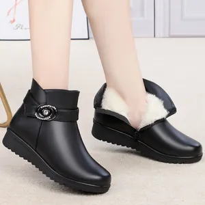 Stivaletti Bassi Donna Invernali Moda Fodera in Pile Calde Scarpe di Cotone Nero Ecopelle Fibbia Strass Cerniera Laterale Stivali