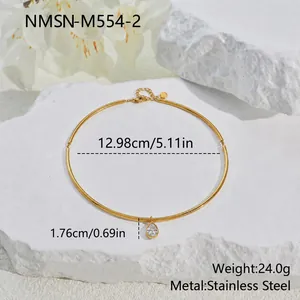 Detail view of gold-plated stainless steel collar necklace with teardrop pendant