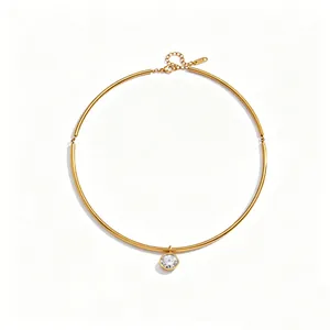 Elegant gold-plated stainless steel choker with a single sparkling cubic zirconia