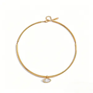Elegant gold plated stainless steel choker with marquise cut crystal pendant detail