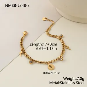 Détail du bracelet chaîne cubaine éclair doré avec dimensions et spécifications