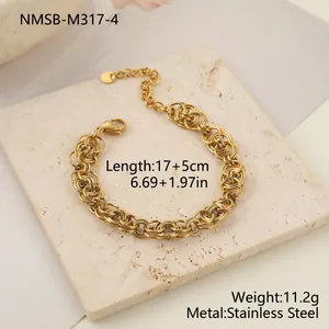 Pulsera de eslabones tejidos en acero inoxidable dorado con cadena de extensión ajustable