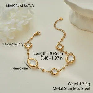 Detailed view of elegant stainless steel zircon bracelet showing dimensions and weight