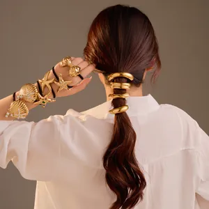 Ins Style 18K Gold Plated Stainless Steel Hair Tie Starfish Shell Rhinestone Artificial Pearl Elastic Hair Ring For Women