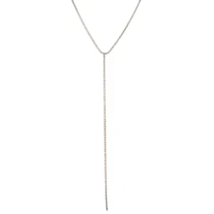 Elegant Y-shaped stainless steel necklace with sparkling rhinestones detail view