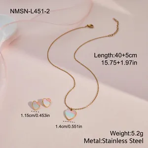 Detailweergave van de hartvormige ketting en oorbellen van roestvrij staal met glitter