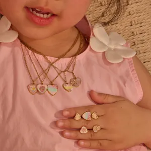 Roestvrij Staal Hart Kinderen Ketting Oorbellen Sieraden Meisjes Glitter Emaille Accessoires Kindermode Cadeau