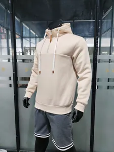 Sudadera con capucha de forro polar pesado con cremallera corta en beige para invierno