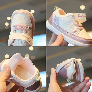 Breathable soft-sole baby walking shoes with cute bunny design and flexible non-slip bottom