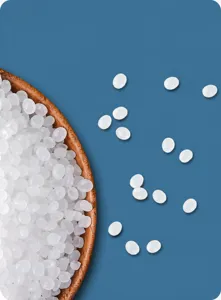 Detail showing high-quality food-grade raw plastic granules for vacuum bags