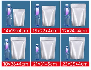 Size comparison of silver aluminum foil stand-up zipper pouches for food storage