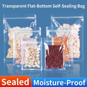 100pcs Transparent Frosted Flat Bottom Stand Up Ziplock Bags Food Grade Plastic Packaging Pouches for Tea Coffee Bean