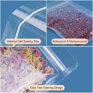 Clear thickened self-sealing food storage bag with easy-tear notch and widened seal