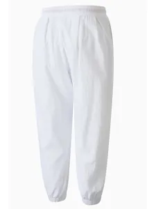Pantalones jogger casuales de lino y algodón blanco para hombre con cintura elástica