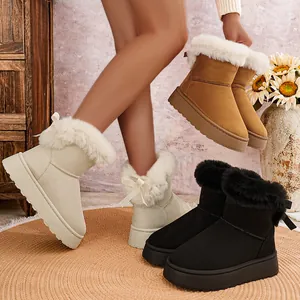 Botas de nieve con plataforma, ribete de pelo y lazo posterior en varios colores