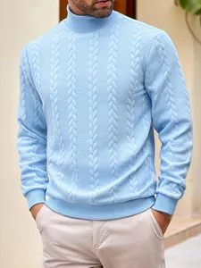Men's High Neck Cable Knit Sweater Polyester Spandex Warm Jacquard Pullover Casual Autumn Winter European Size Jumper