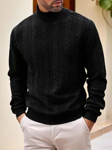 Elegant black men's cable-knit turtleneck sweater for stylish winter casual wear