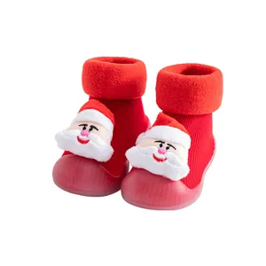 Festive red Christmas Santa Claus baby walker shoes with anti-slip rubber soles for toddlers
