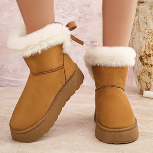 Botas de Nieve de Invierno para Mujer de Gamuza Sintética con Plataforma y Lazo Borde de Piel Sintética Forro de Felpa Zapatos de Algodón