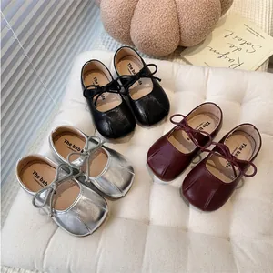 French Style Flat Mary Jane Shoes For Girls Bowknot Pleated Soft Sole Toddler Princess Leather Shoes Autumn Casual Shoes