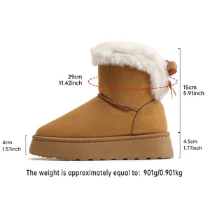 Medidas detalladas de botas de nieve con plataforma para mujer con piel sintética y lazo