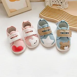 Baby Eerste Loopschoentjes Cartoon Dier Appliqué Borduurwerk Zachte Zool Canvas Loopschoentjes Voor Jongens Meisjes Unisex