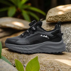 Children's black outdoor breathable running shoes with convenient rotary dial laces