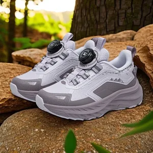 Kids purple outdoor sports shoes with rotary dial lacing system and mountain design