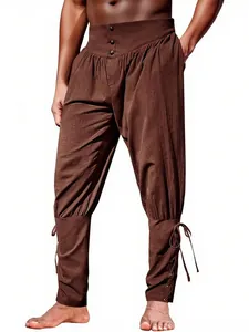 Vintage brown men's pirate trousers featuring lace-up ankle details and high-waisted design
