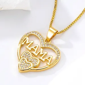 Detailed view of the 18k gold plated Mama heart pendant with sparkling zircon inlay