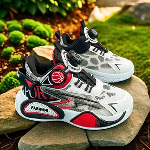 Boys and girls breathable mesh basketball shoes with rotating dial lace system