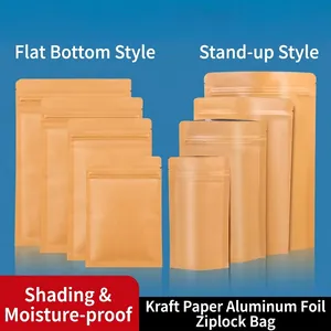 Kraft Paper Aluminum Coated Stand Up Pouch Resealable Ziplock Bag Moisture Proof Food Storage Bags For Tea Snacks Coffee