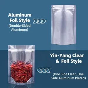 Comparison of double-sided silver foil and clear front stand-up resealable bags.