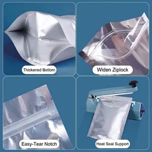 Thickened aluminum foil ziplock bag details including seal and tear notch