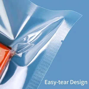 High-quality thick transparent nylon vacuum food storage bag with an easy-tear notch design